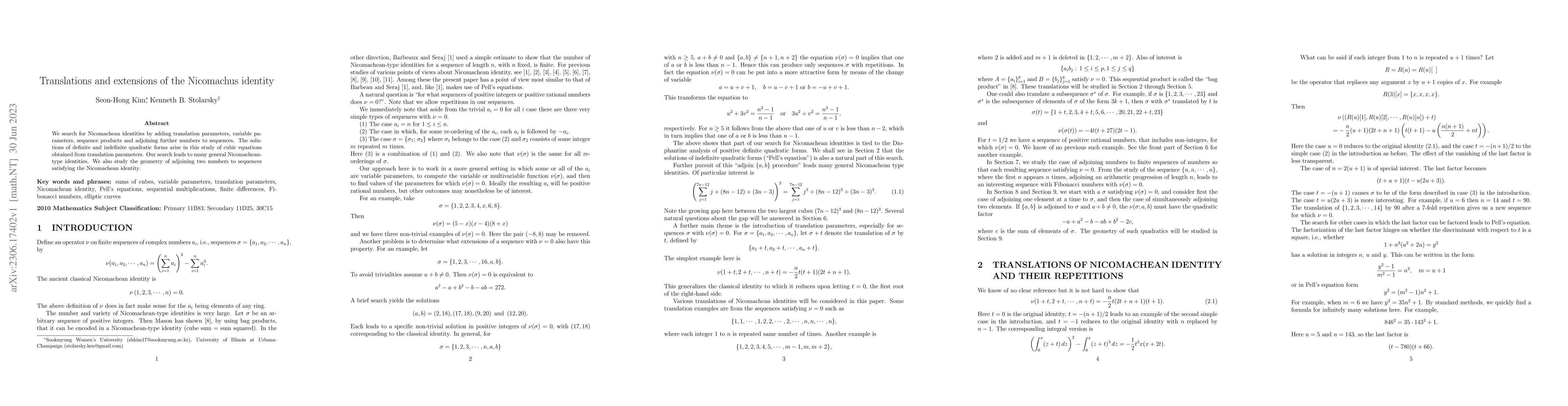 Thumbnail for Translations and extensions of the Nicomachus identity
