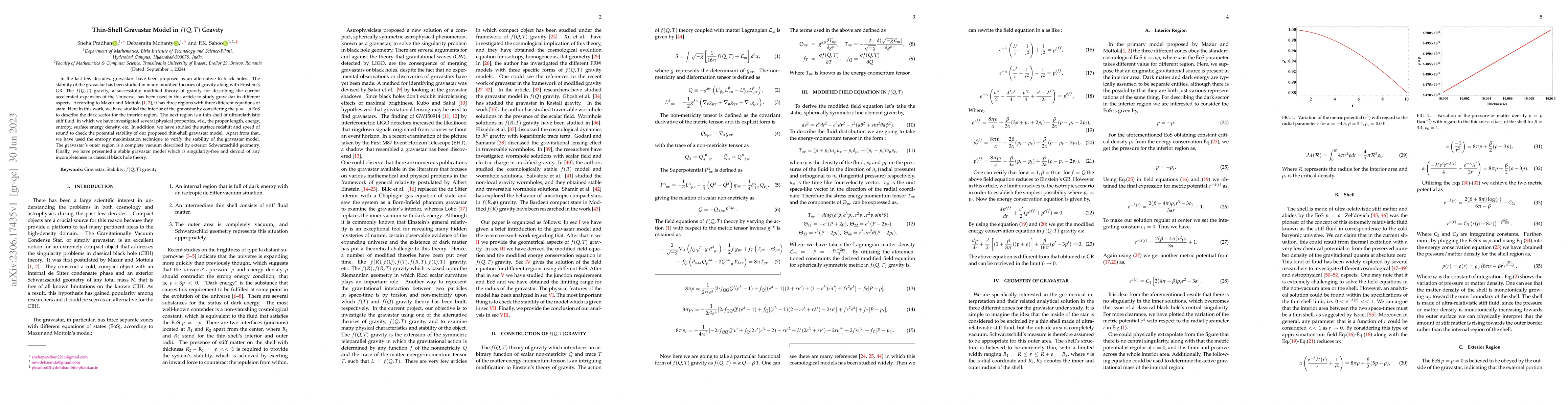 Thumbnail for Thin-Shell Gravastar Model in $f(Q,T)$ Gravity