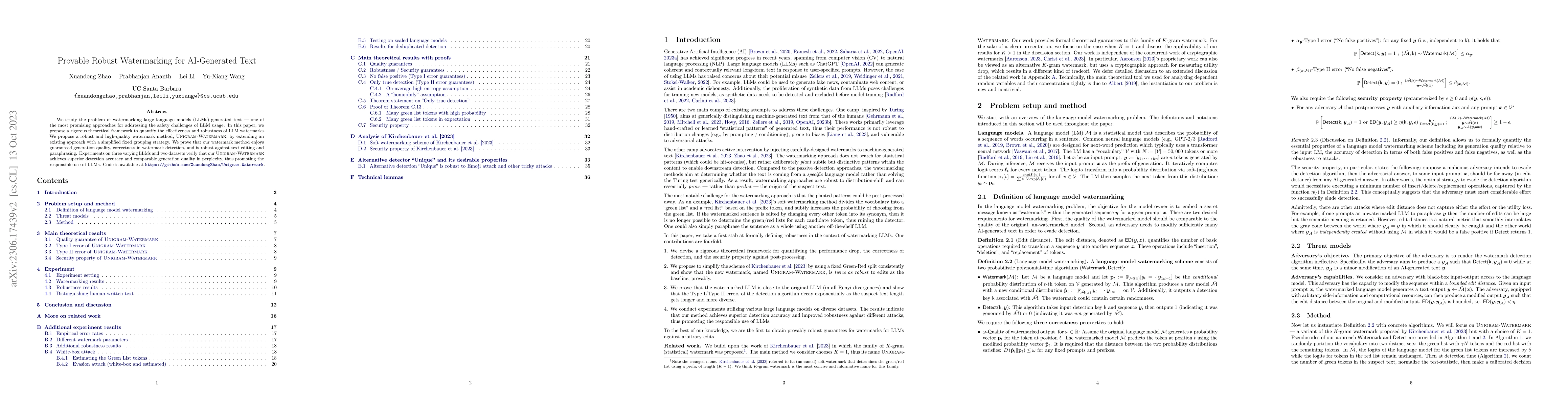 Thumbnail for Provable Robust Watermarking for AI-Generated Text