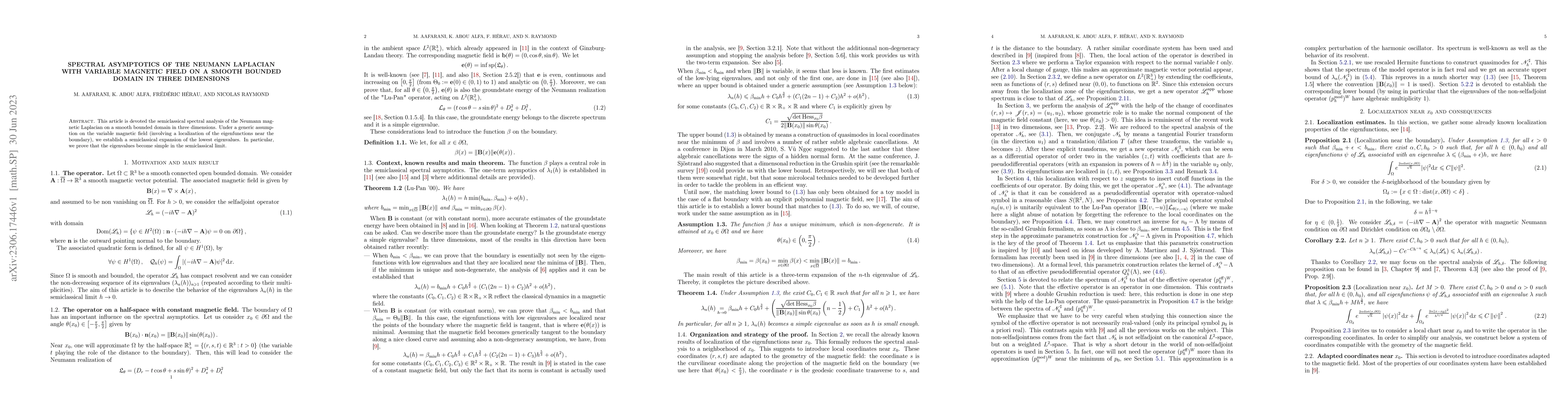 Thumbnail for Spectral asymptotics of the Neumann Laplacian with variable magnetic
  field on a smooth bounded domain in three dimensions