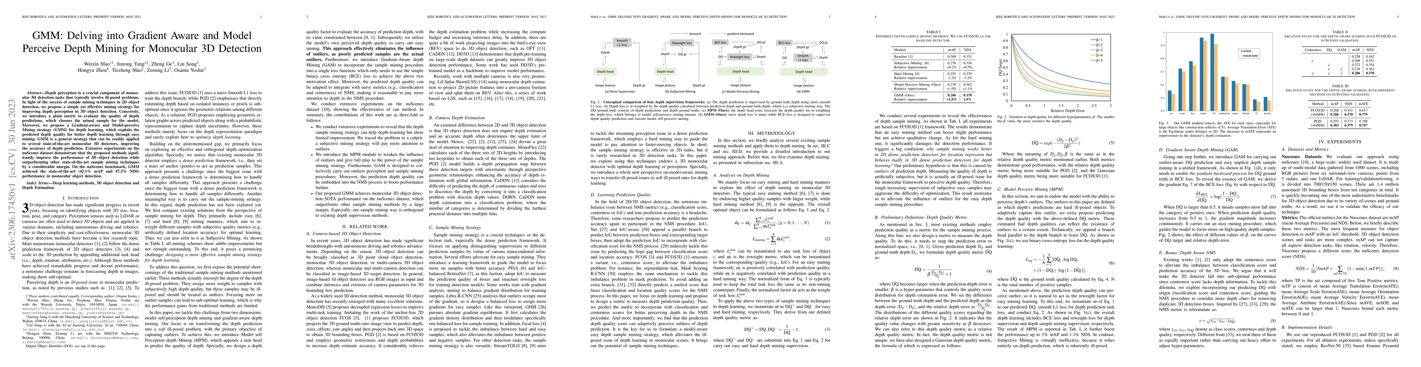 Thumbnail for GMM: Delving into Gradient Aware and Model Perceive Depth Mining for
  Monocular 3D Detection