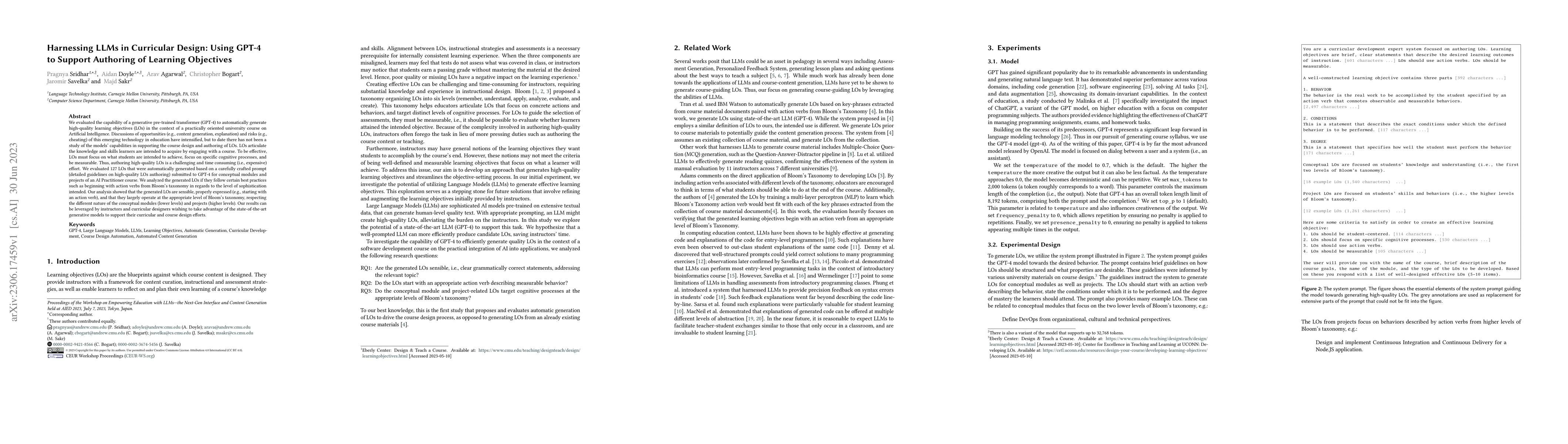 Thumbnail for Harnessing LLMs in Curricular Design: Using GPT-4 to Support Authoring
  of Learning Objectives