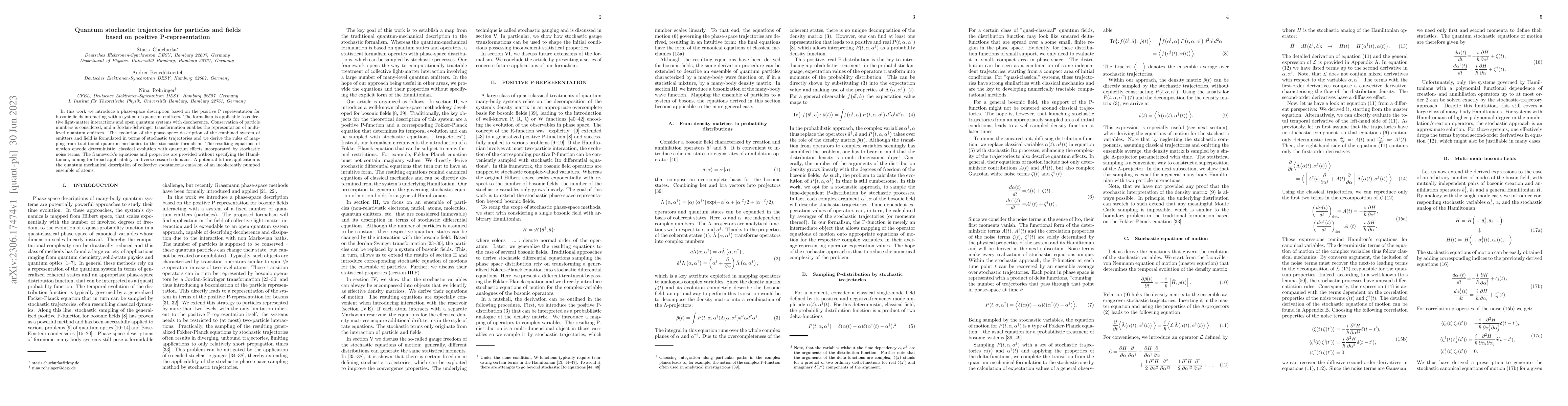 Thumbnail for Quantum stochastic trajectories for particles and fields based on
  positive P-representation