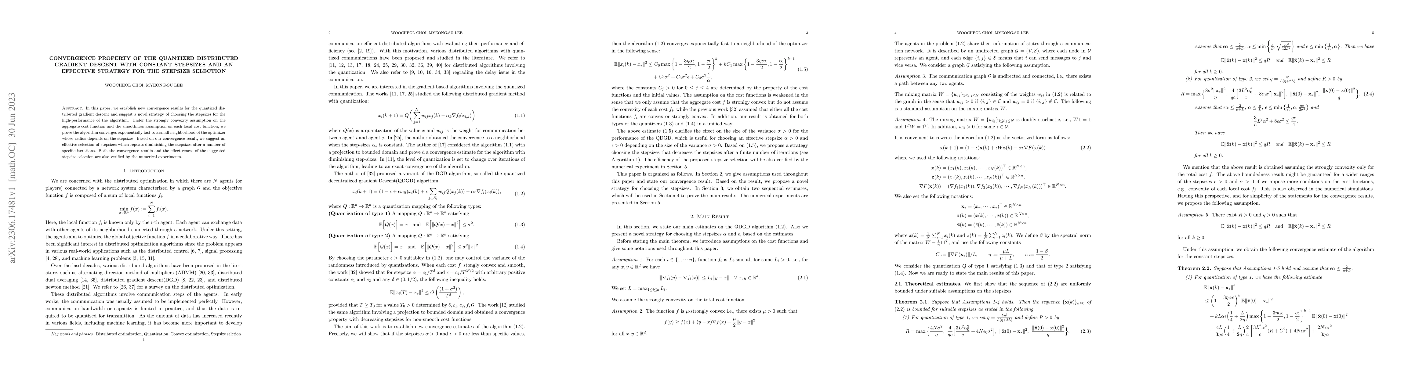 Thumbnail for Convergence property of the Quantized Distributed Gradient descent with
  constant stepsizes and an effective strategy for the stepsize selection