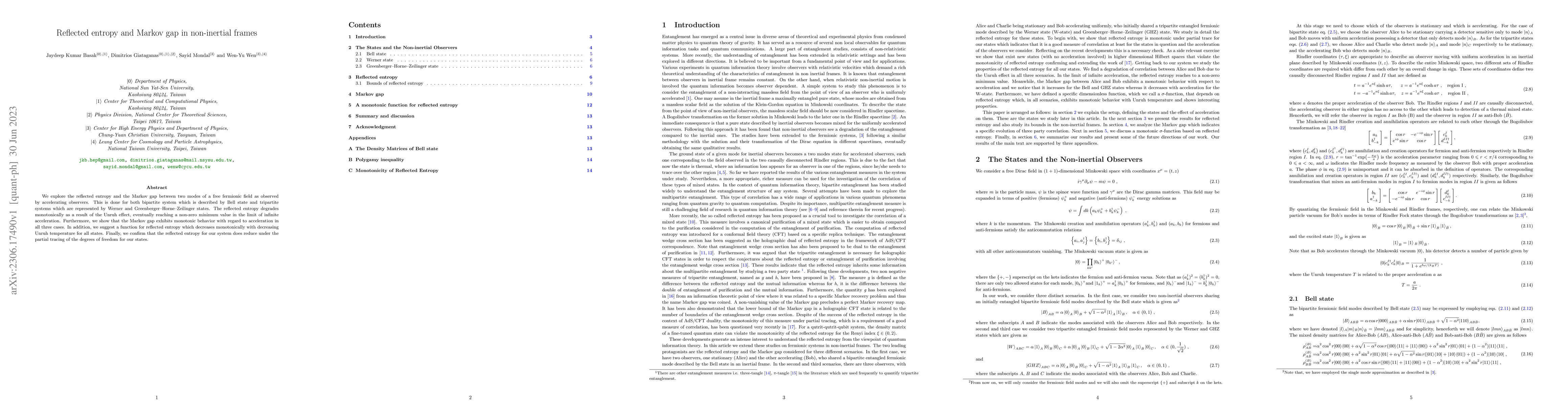 Thumbnail for Reflected entropy and Markov gap in non-inertial frames