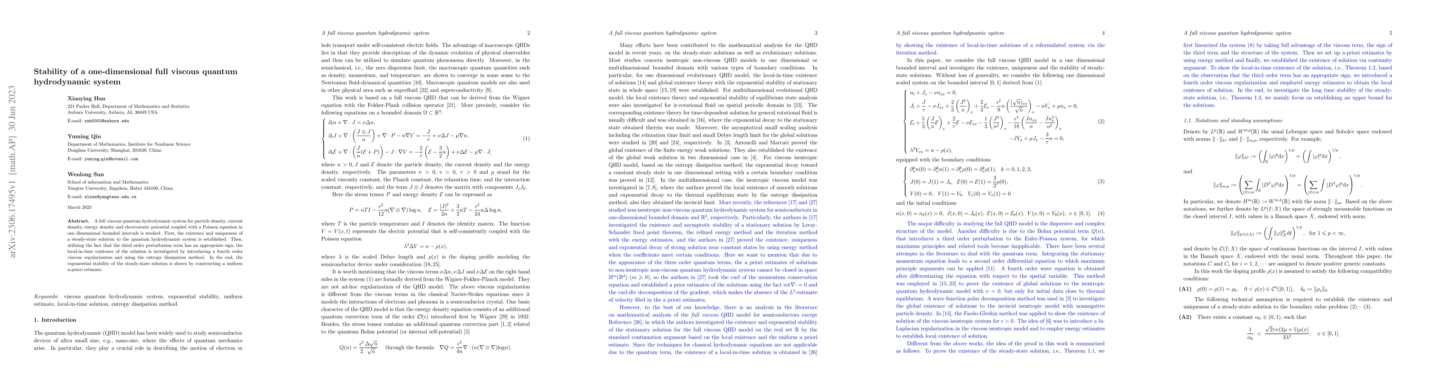Thumbnail for Stability of a one-dimensional full viscous quantum hydrodynamic system
