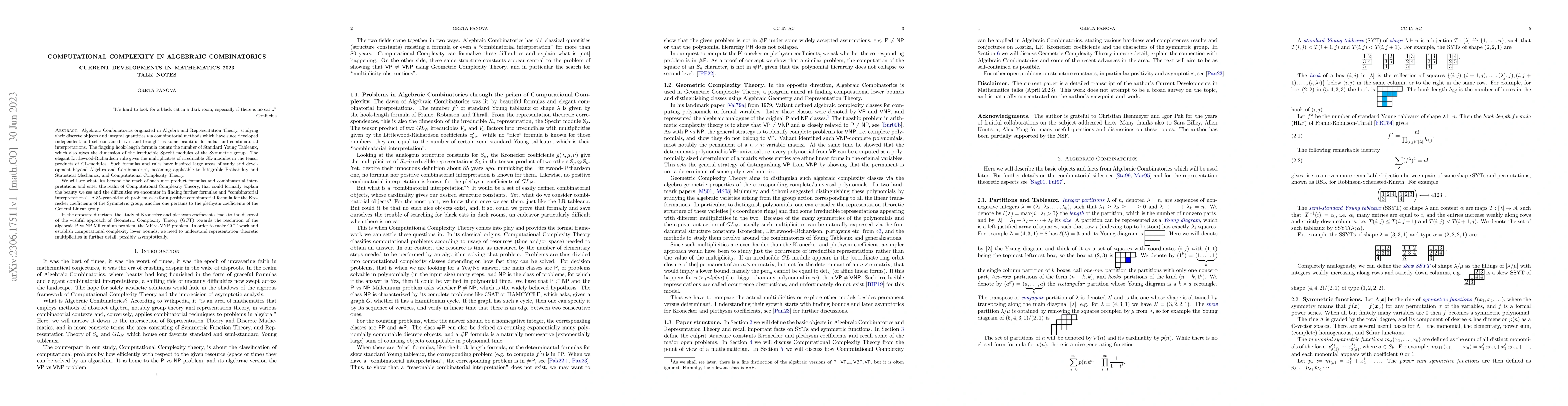 Thumbnail for Computational Complexity in Algebraic Combinatorics