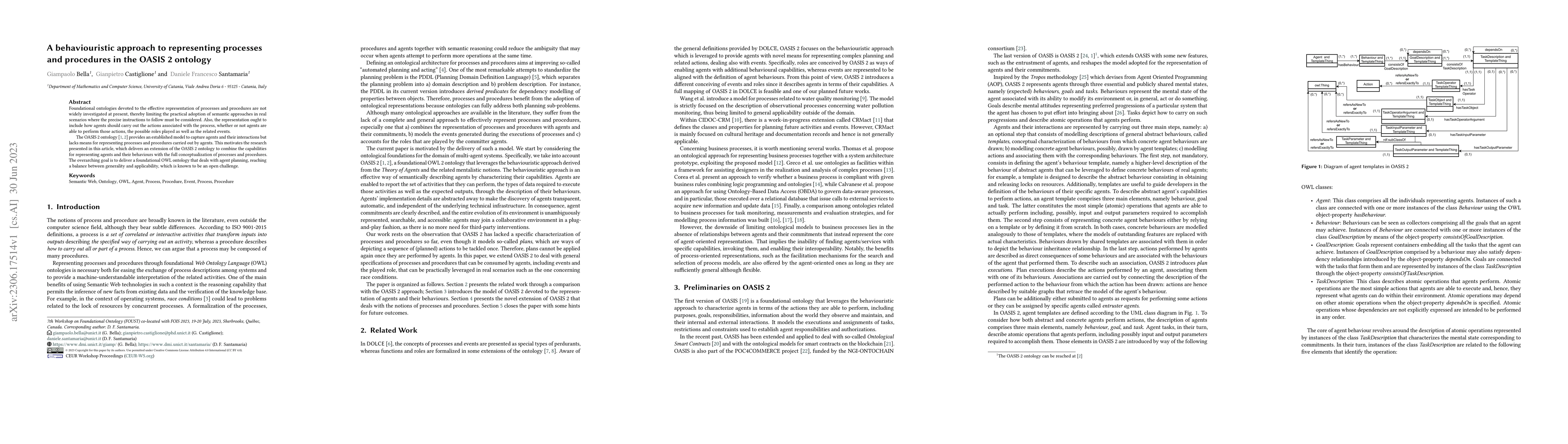 Thumbnail for A behaviouristic approach to representing processes and procedures in
  the OASIS 2 ontology