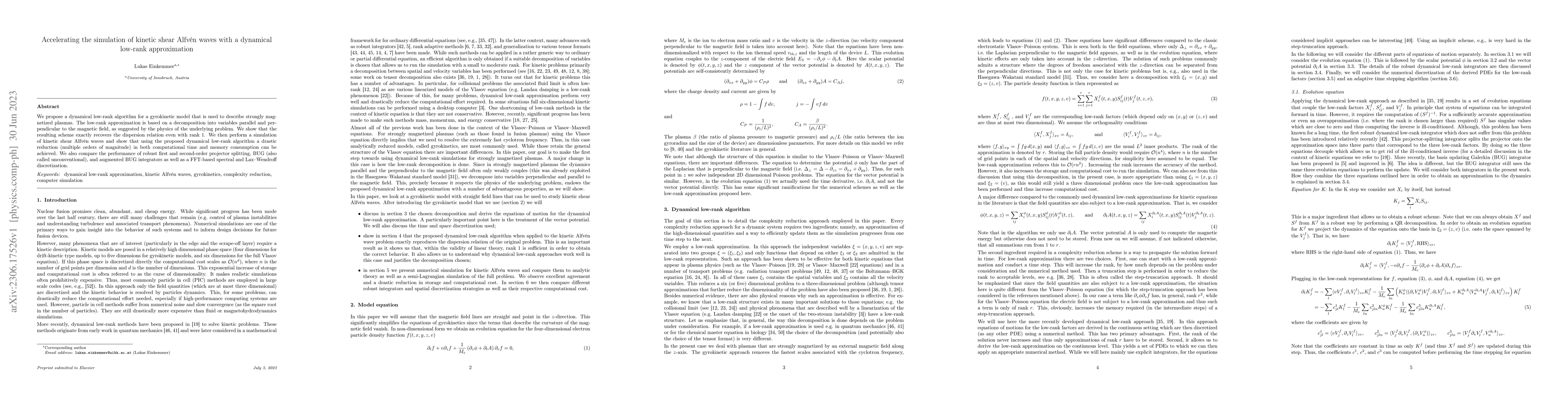 Thumbnail for Accelerating the simulation of kinetic shear Alfv\'en waves with a
  dynamical low-rank approximation