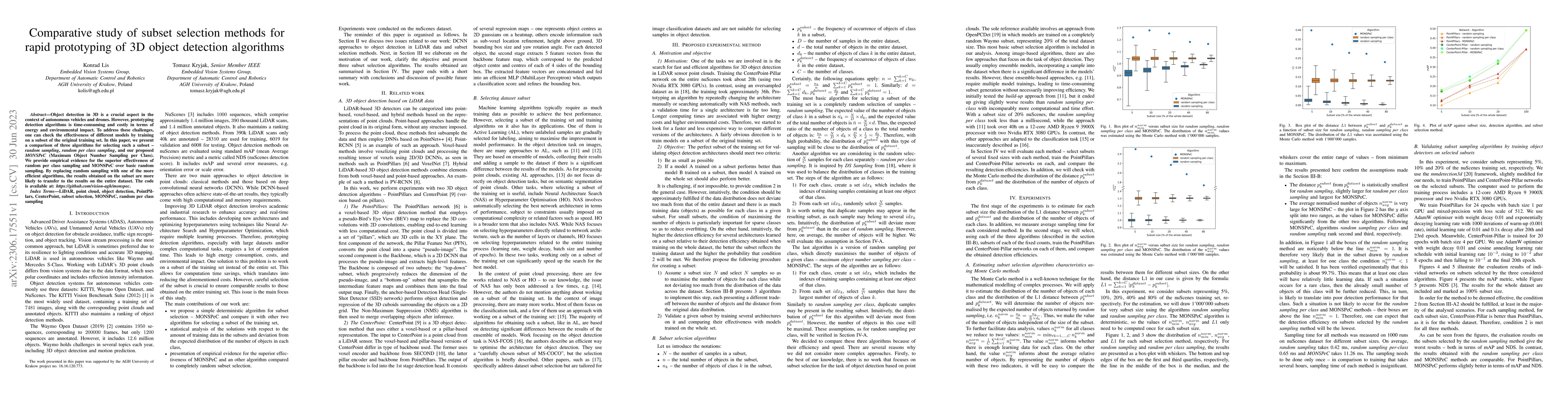 Thumbnail for Comparative study of subset selection methods for rapid prototyping of
  3D object detection algorithms