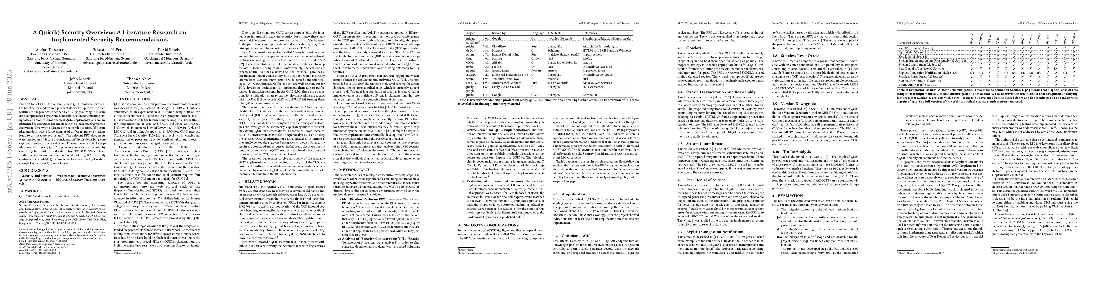 Thumbnail for A Quic(k) Security Overview: A Literature Research on Implemented
  Security Recommendations