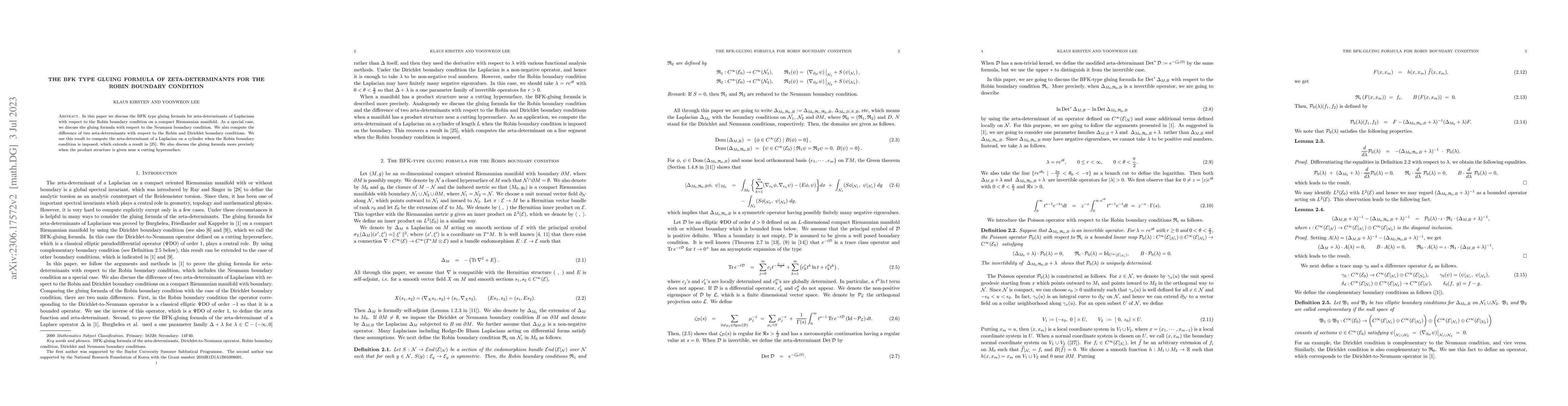 Thumbnail for The BFK type gluing formula of zeta-determinants for the Robin Boundary
  condition