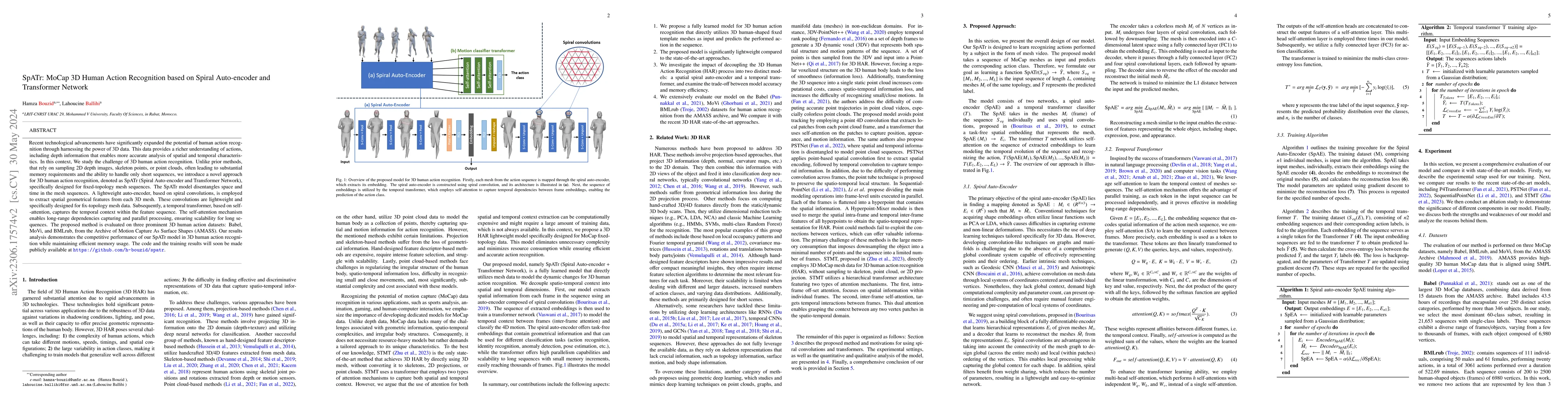 Thumbnail for SpATr: MoCap 3D Human Action Recognition based on Spiral Auto-encoder
  and Transformer Network
