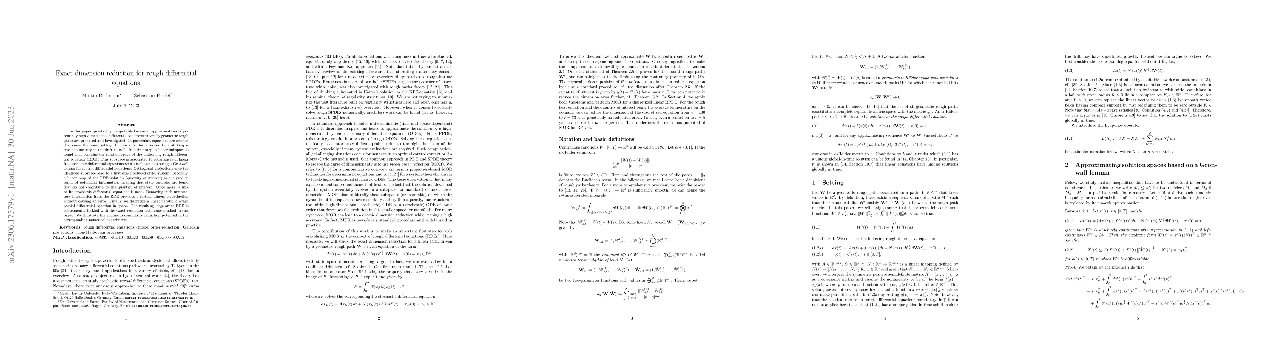 Thumbnail for Exact dimension reduction for rough differential equations