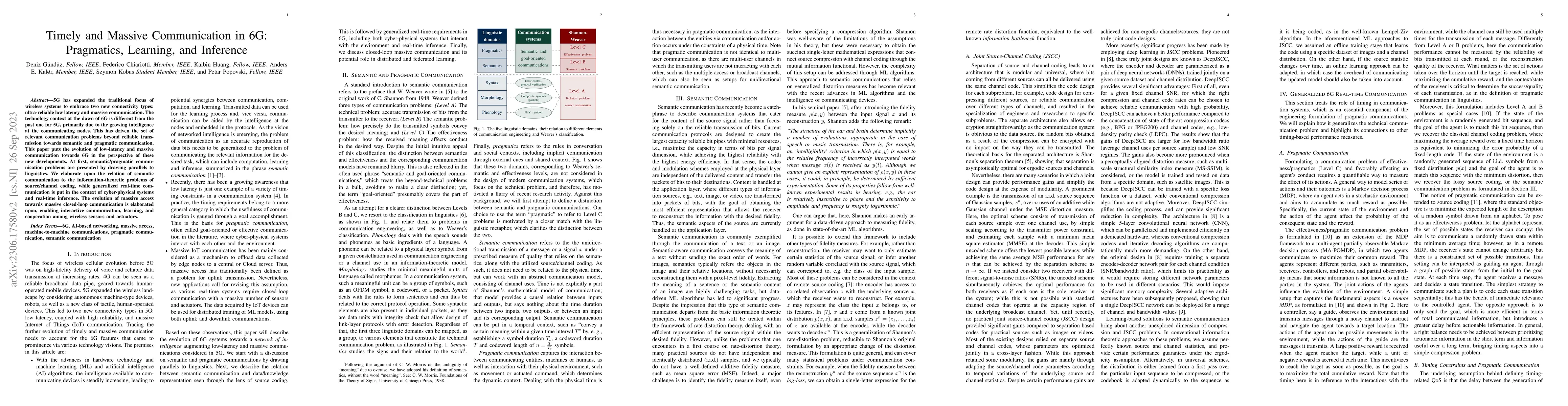 Thumbnail for Timely and Massive Communication in 6G: Pragmatics, Learning, and
  Inference