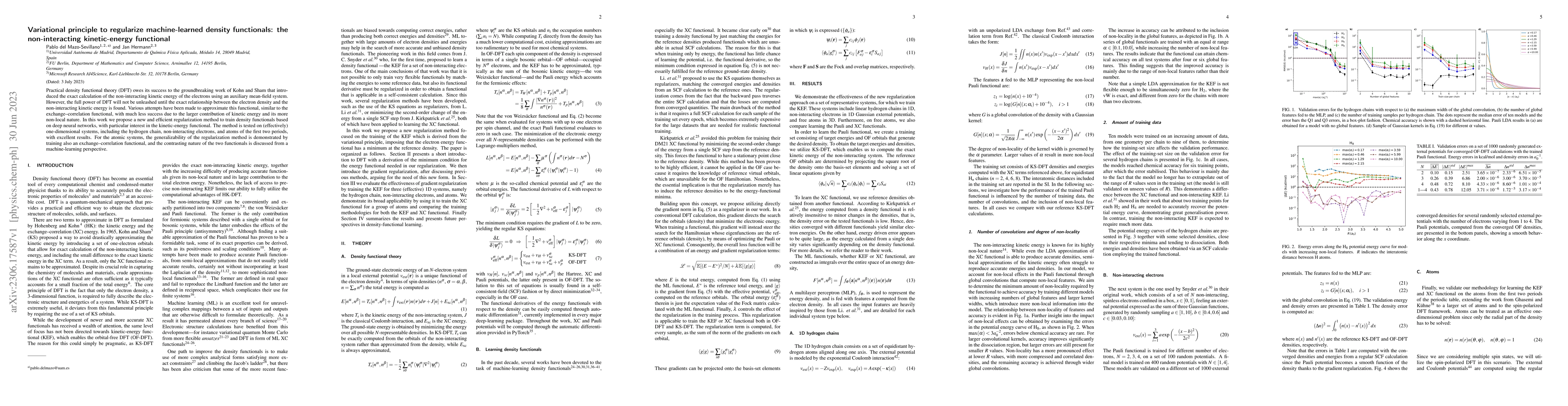 Thumbnail for Variational principle to regularize machine-learned density functionals:
  the non-interacting kinetic-energy functional