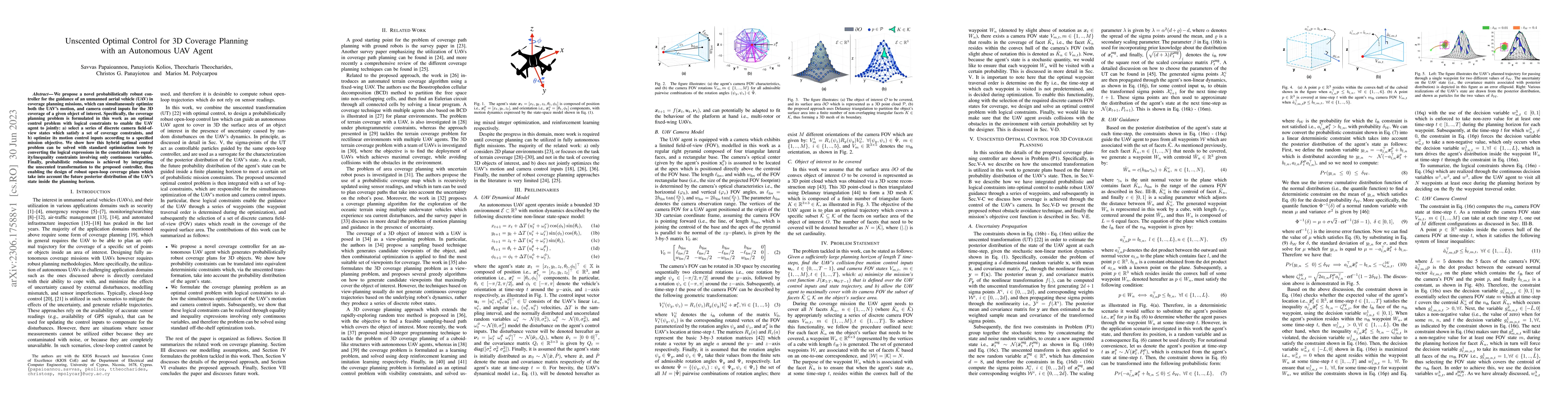 Thumbnail for Unscented Optimal Control for 3D Coverage Planning with an Autonomous
  UAV Agent
