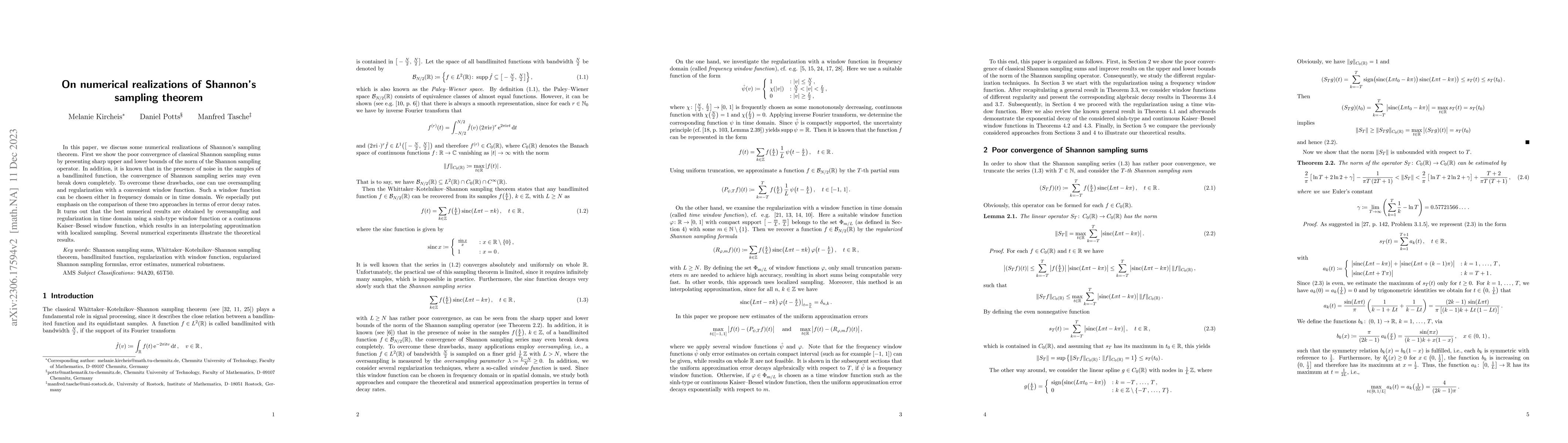 Thumbnail for On numerical realizations of Shannon's sampling theorem