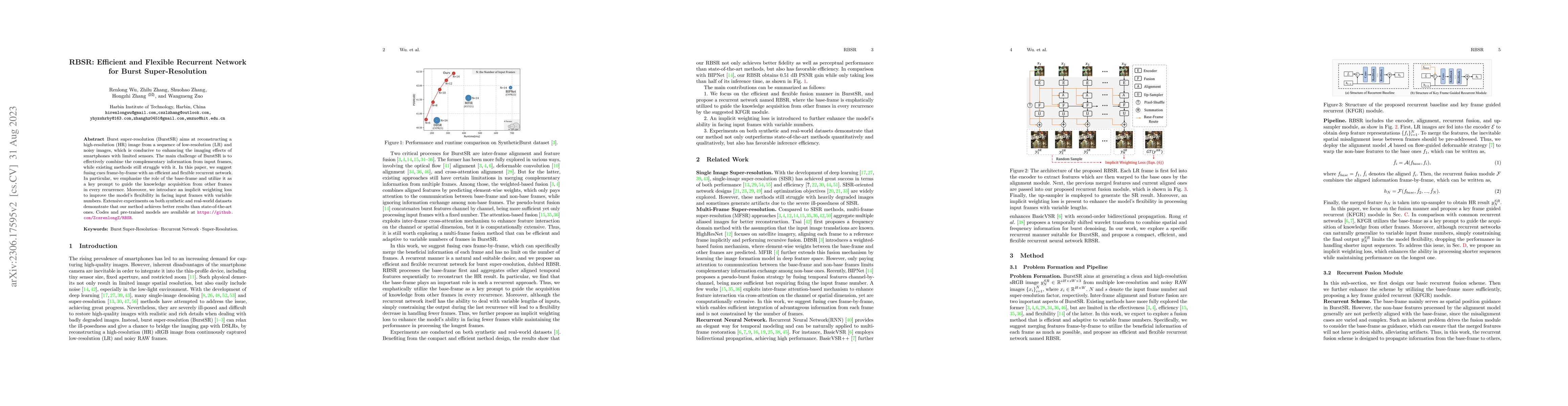 Thumbnail for RBSR: Efficient and Flexible Recurrent Network for Burst
  Super-Resolution