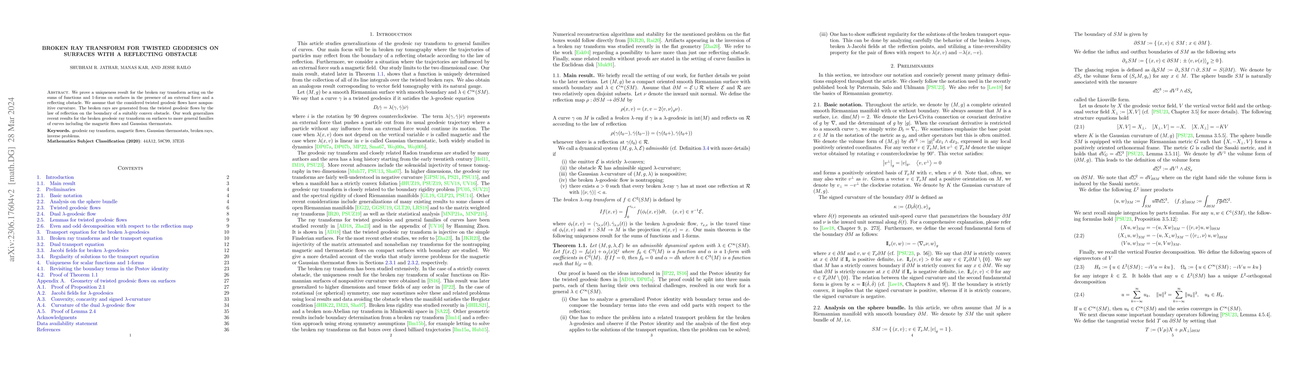 Thumbnail for Broken ray transform for twisted geodesics on surfaces with a reflecting
  obstacle