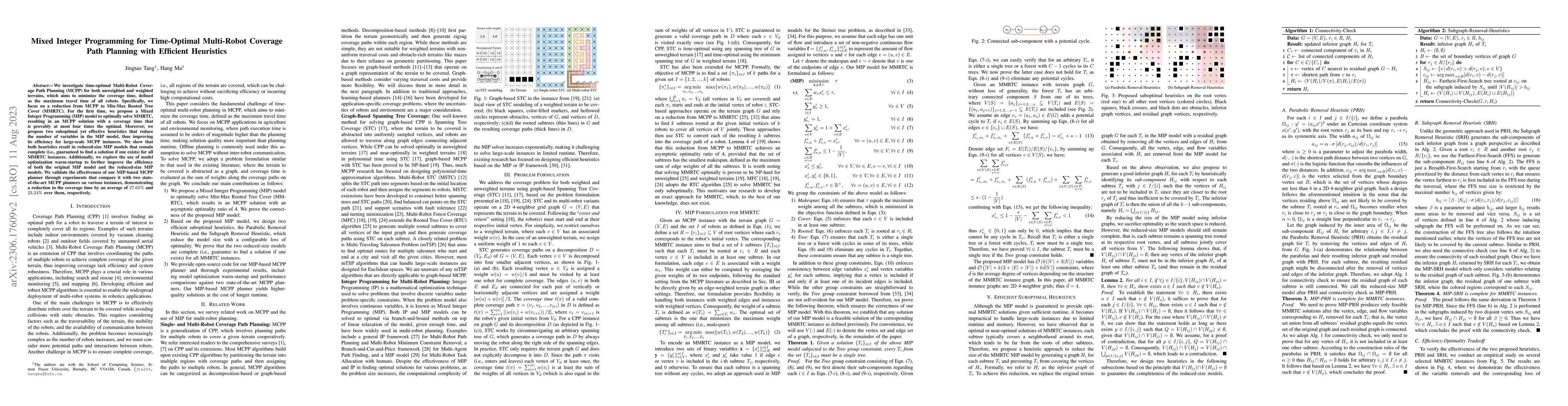 Thumbnail for Mixed Integer Programming for Time-Optimal Multi-Robot Coverage Path
  Planning with Efficient Heuristics