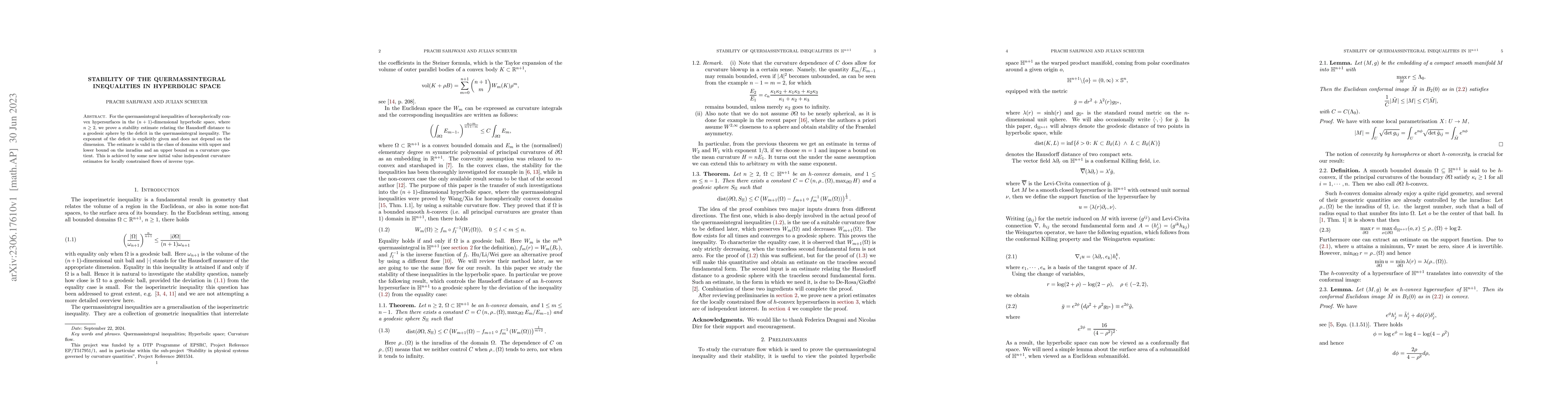 Thumbnail for Stability of the quermassintegral inequalities in hyperbolic space