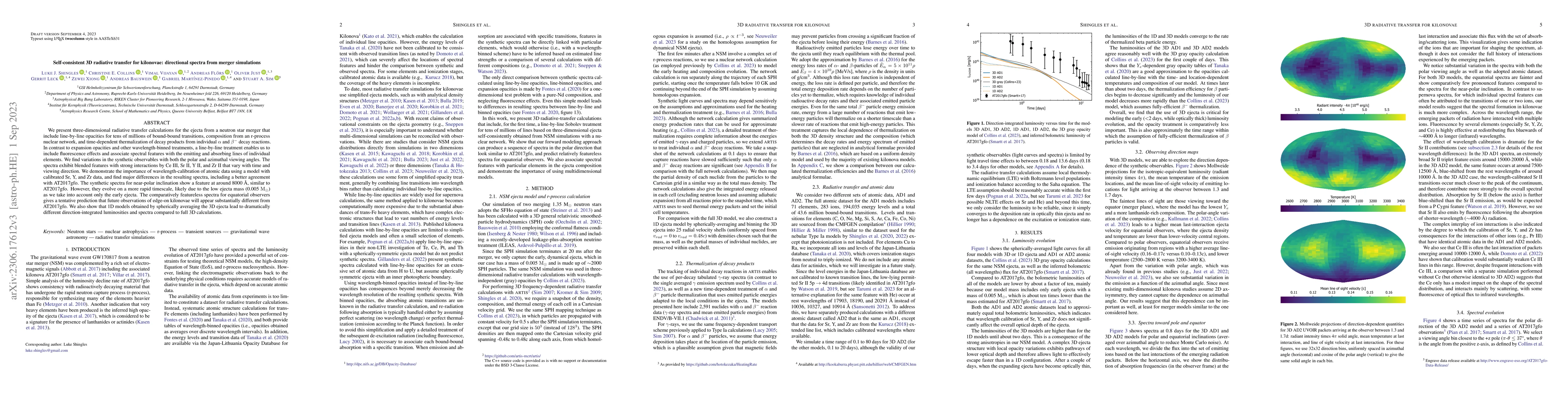 Thumbnail for Self-consistent 3D radiative transfer for kilonovae: directional spectra
  from merger simulations