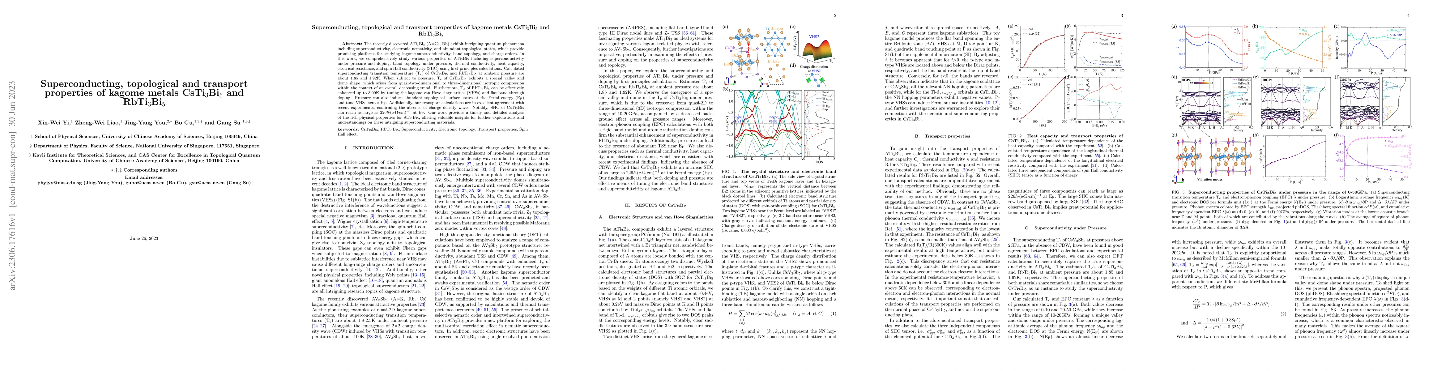 Thumbnail for Superconducting, topological and transport properties of kagome metals
  CsTi$ _{3} $Bi$ _{5} $ and RbTi$ _{3} $Bi$ _{5} $