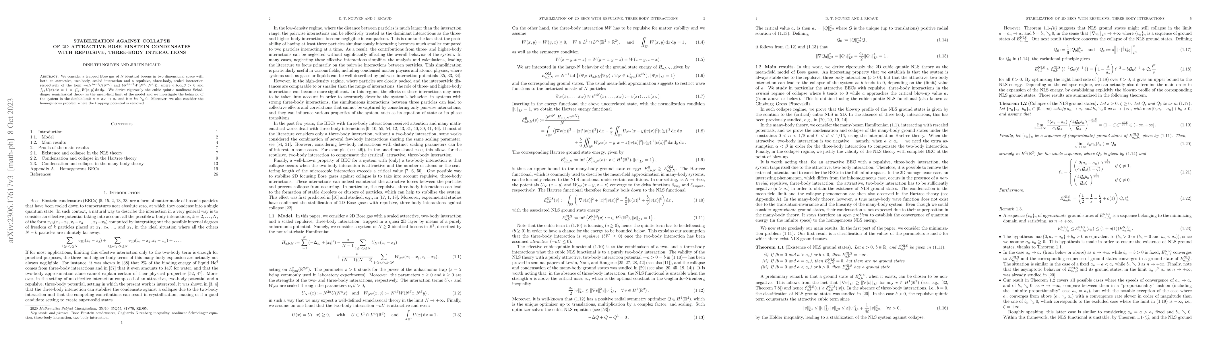 Thumbnail for Stabilization against collapse of 2D attractive Bose-Einstein
  condensates with repulsive, three-body interactions