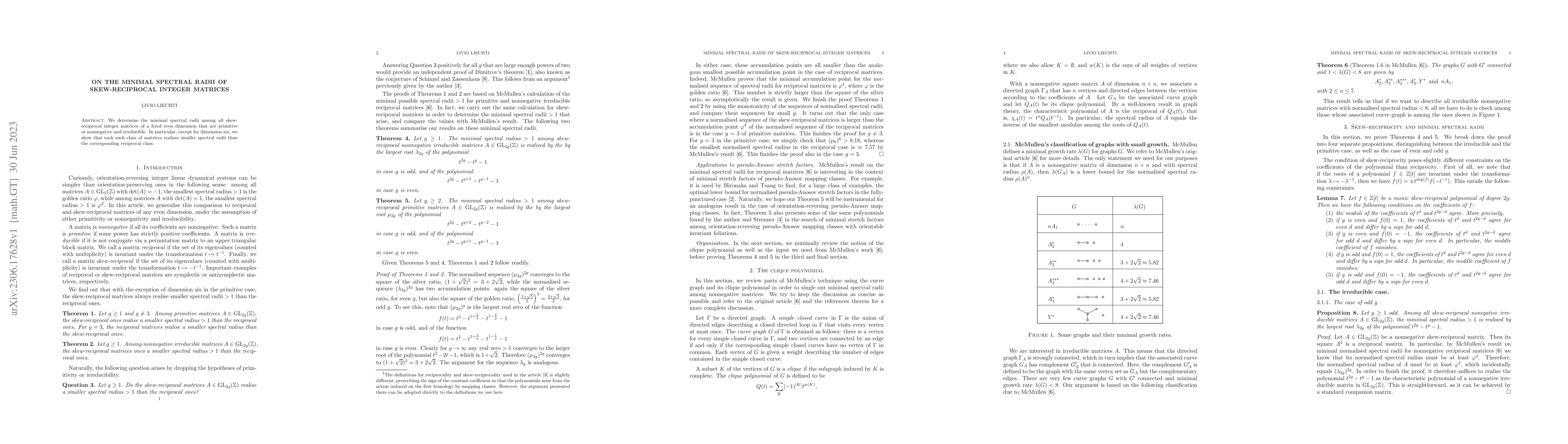 Thumbnail for On the minimal spectral radii of skew-reciprocal integer matrices