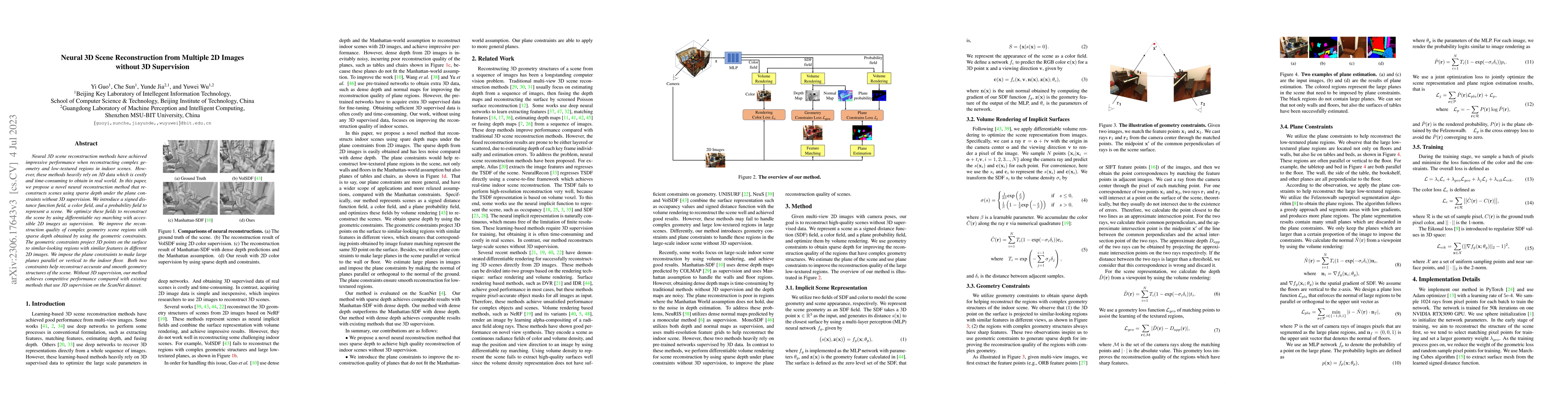 Thumbnail for Neural 3D Scene Reconstruction from Multiple 2D Images without 3D
  Supervision