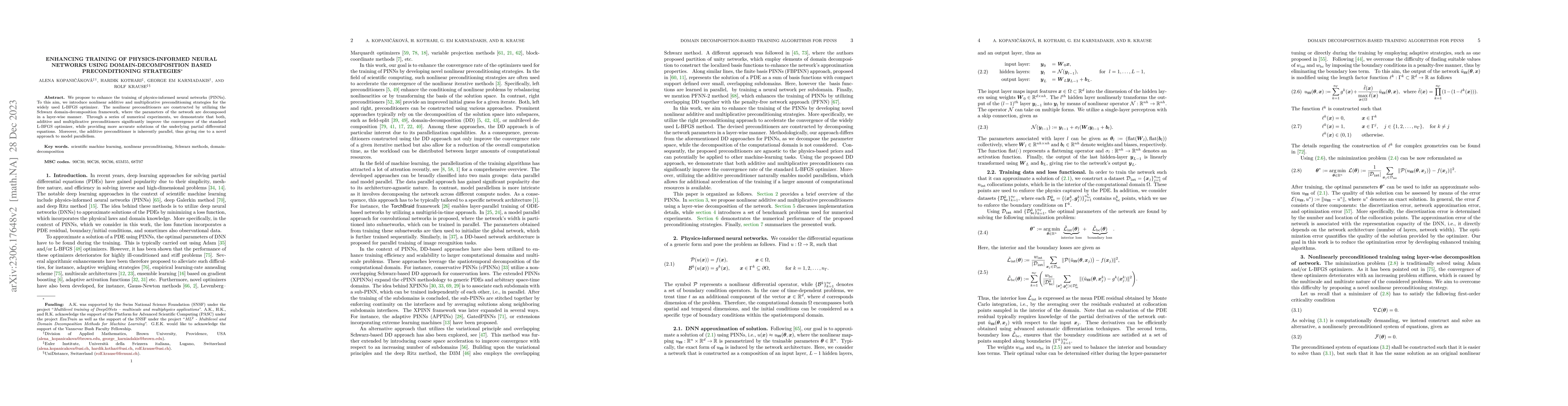 Thumbnail for Enhancing training of physics-informed neural networks using
  domain-decomposition based preconditioning strategies