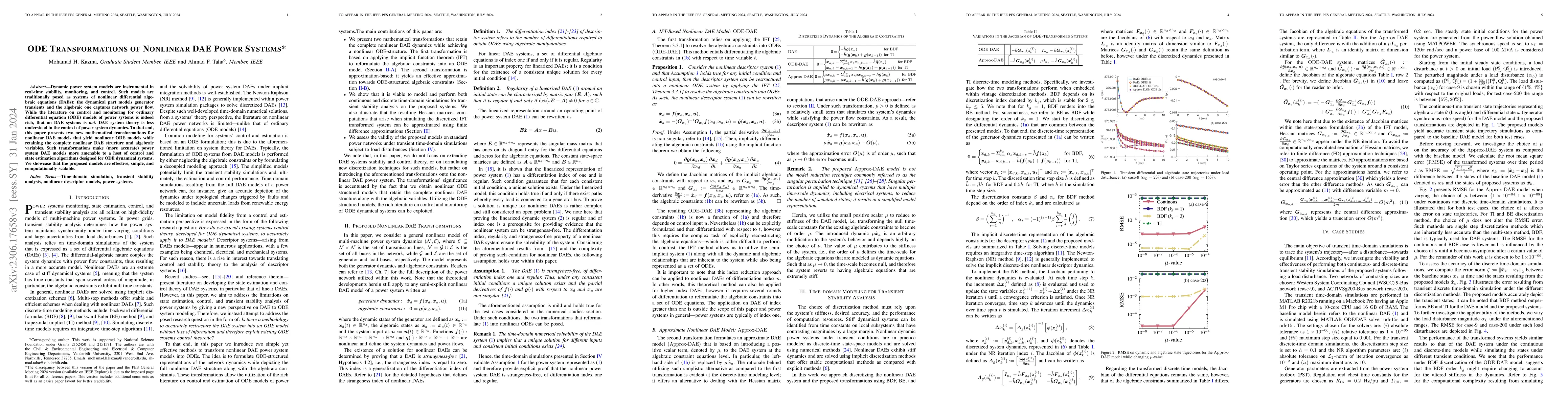 Thumbnail for ODE Transformations of Nonlinear DAE Power Systems