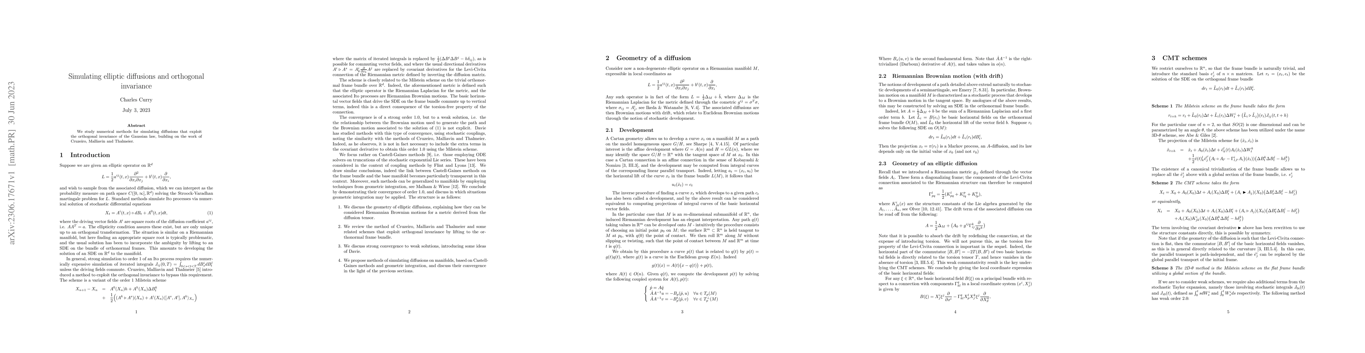 Thumbnail for Simulating elliptic diffusions and orthogonal invariance