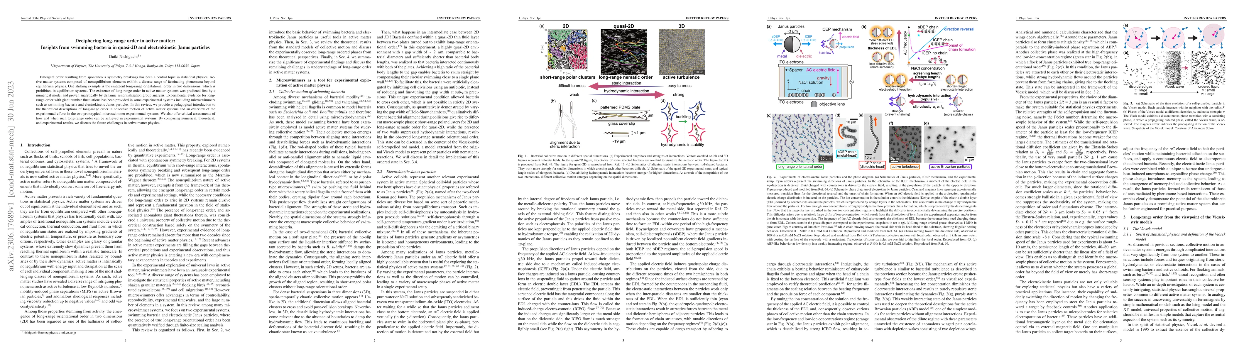 Thumbnail for Deciphering long-range order in active matter: Insights from swimming
  bacteria in quasi-2D and electrokinetic Janus particles