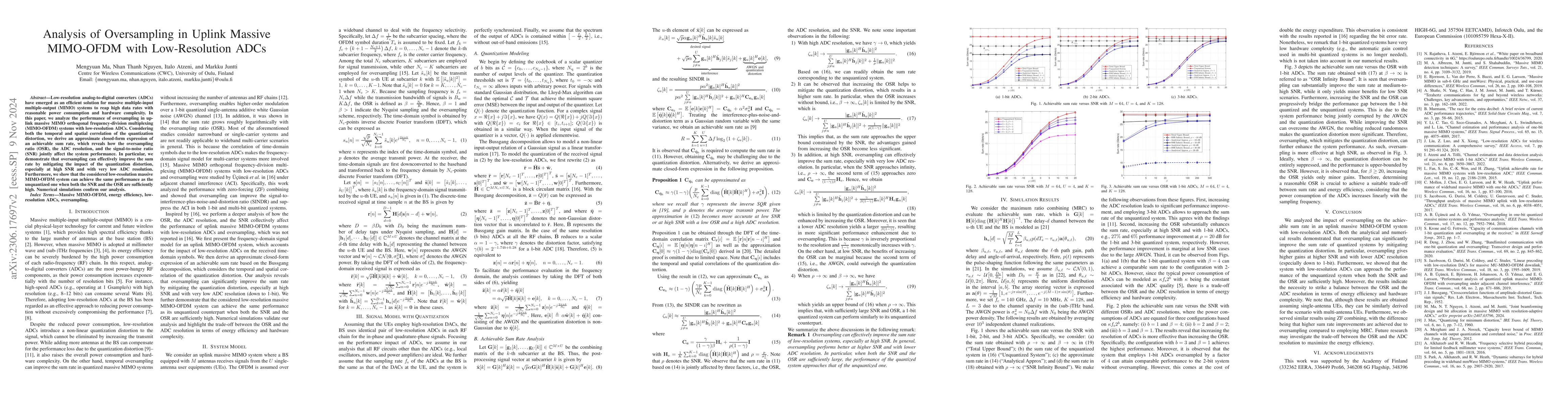 Thumbnail for Analysis of Oversampling in Uplink Massive MIMO-OFDM with Low-Resolution
  ADCs