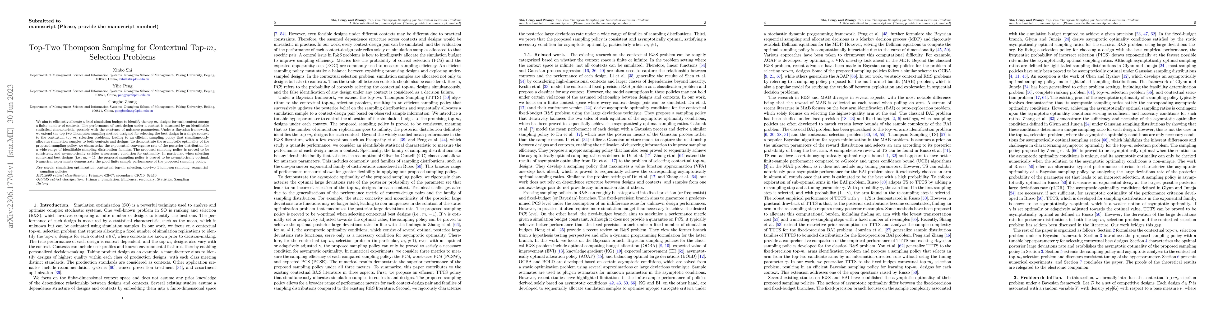 Thumbnail for Top-Two Thompson Sampling for Contextual Top-mc Selection Problems