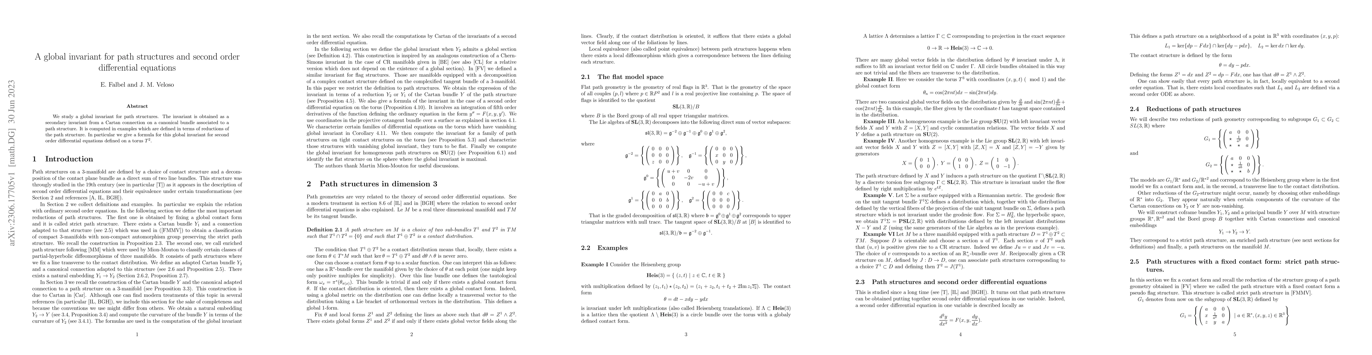 Thumbnail for A global invariant for path structures and second order differential
  equations
