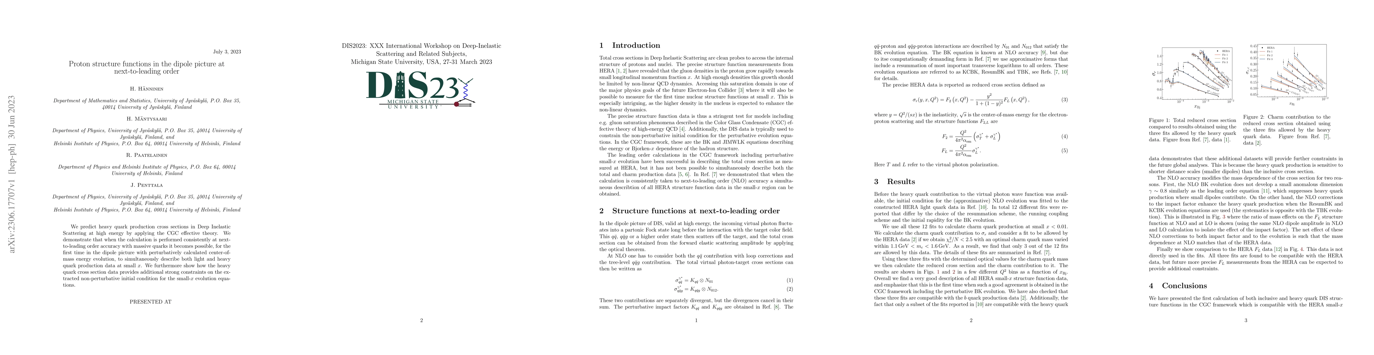 Thumbnail for Proton structure functions in the dipole picture at next-to-leading
  order