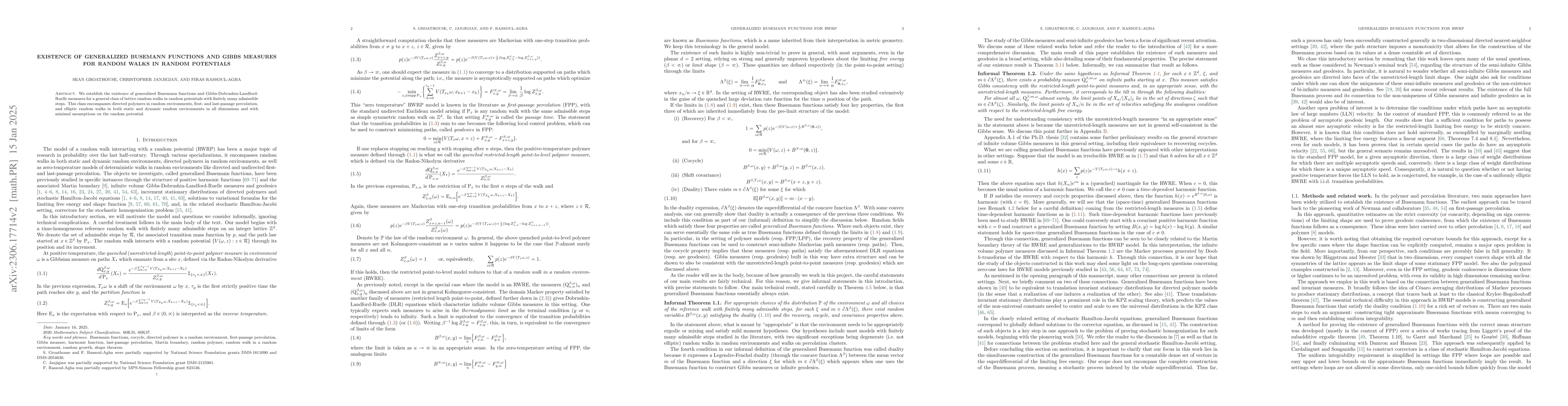 Thumbnail for Existence of generalized Busemann functions and Gibbs measures for
  random walks in random potentials
