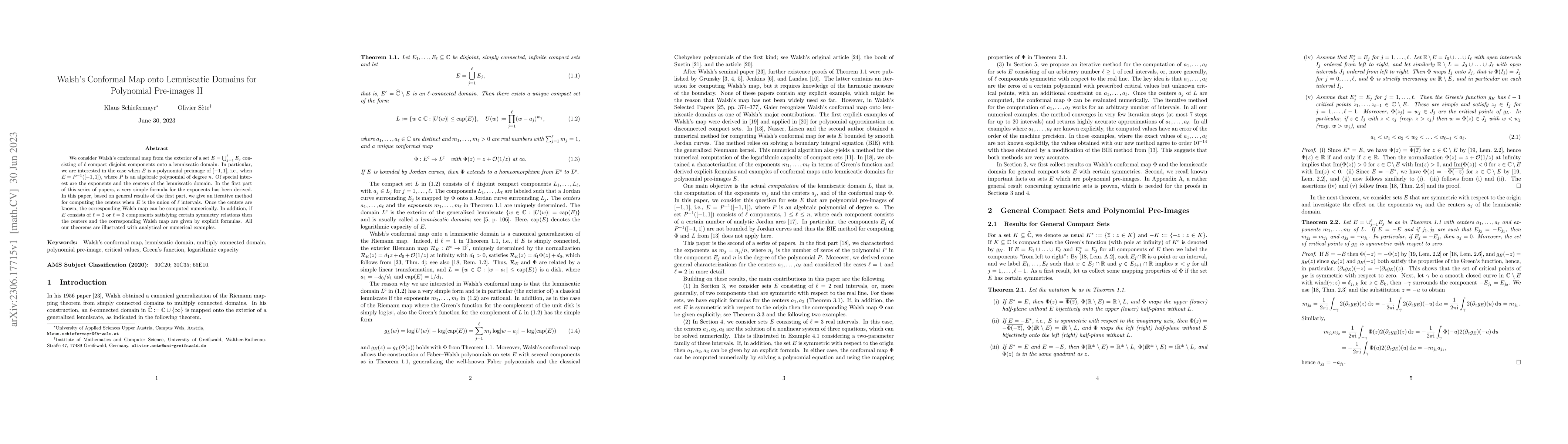Thumbnail for Walsh's Conformal Map onto Lemniscatic Domains for Polynomial Pre-images
  II