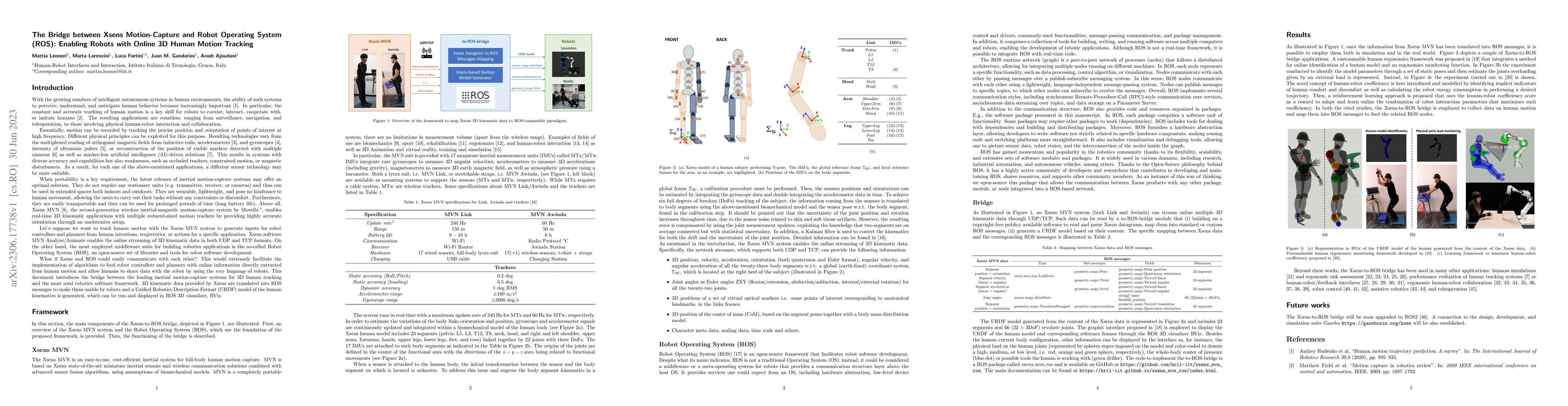 Thumbnail for The Bridge between Xsens Motion-Capture and Robot Operating System
  (ROS): Enabling Robots with Online 3D Human Motion Tracking