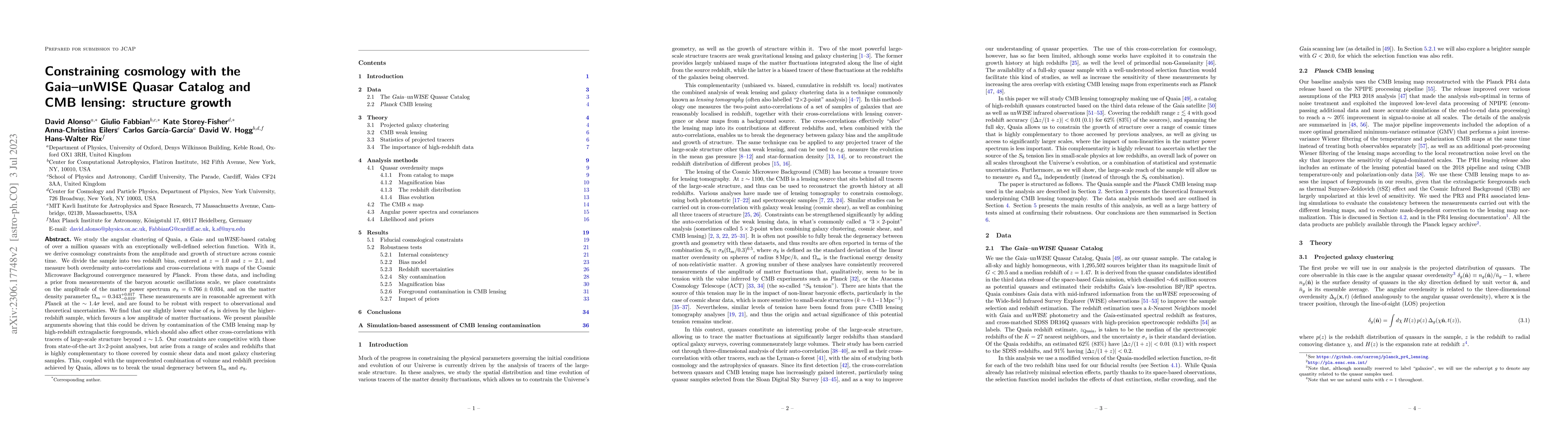 Thumbnail for Constraining cosmology with the Gaia-unWISE Quasar Catalog and CMB
  lensing: structure growth