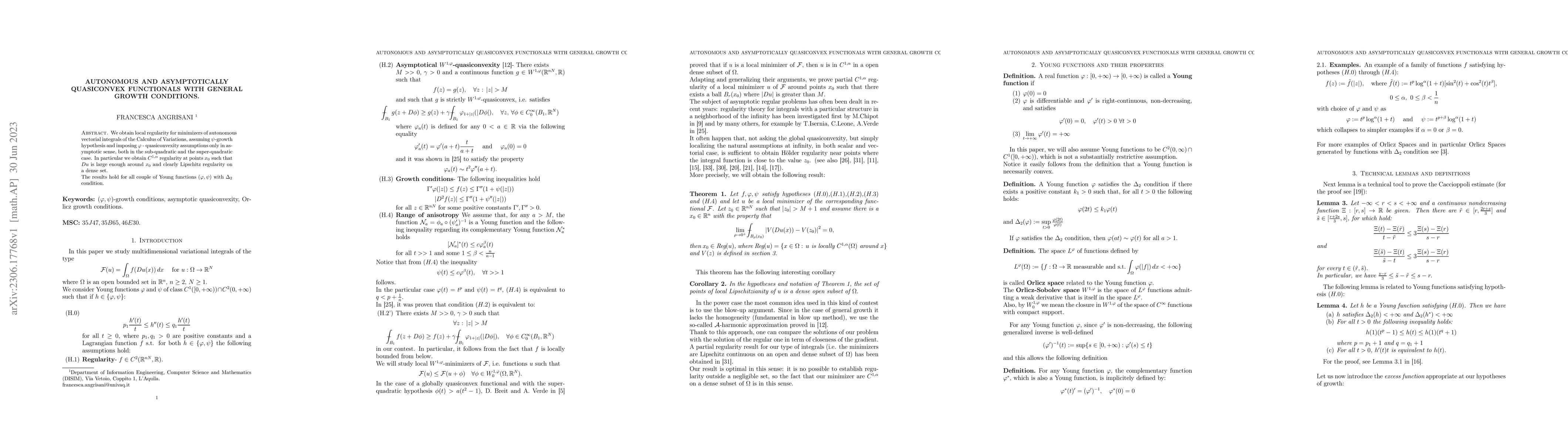 Thumbnail for Autonomous and asymptotically quasiconvex functionals with general
  growth conditions