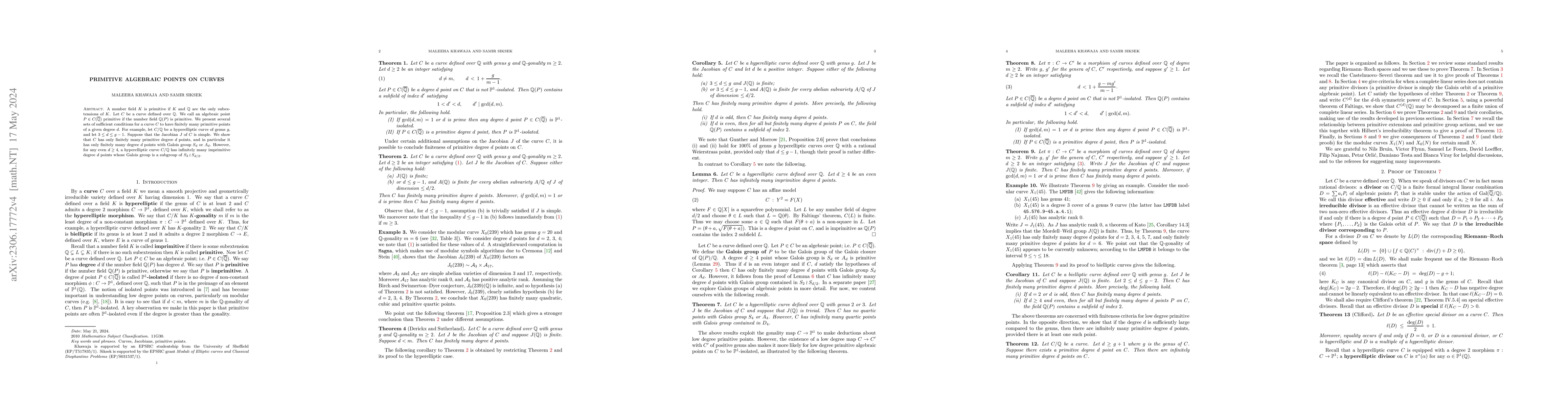 Thumbnail for Primitive algebraic points on curves