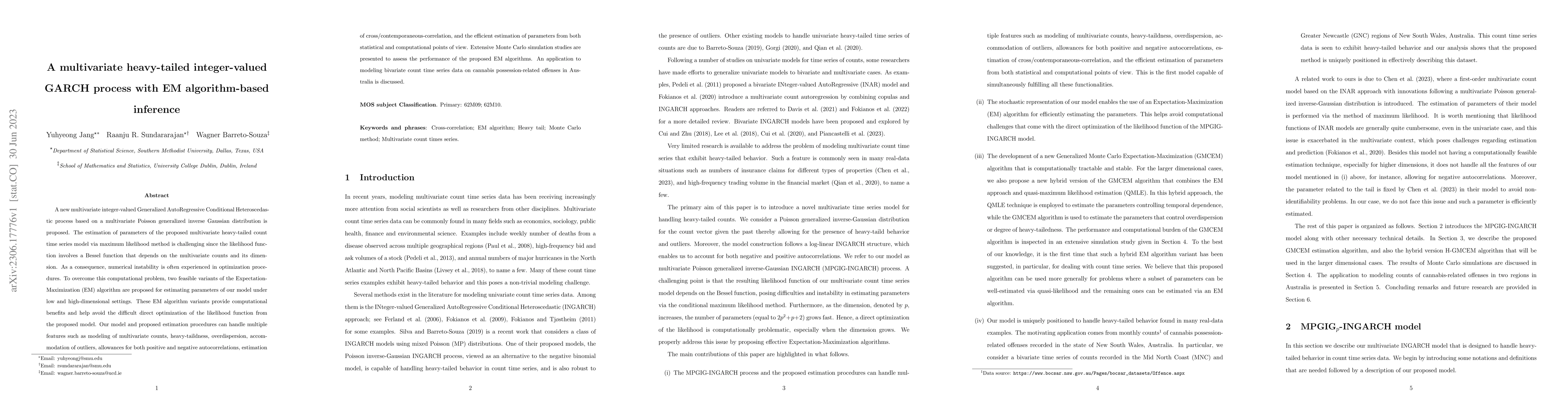 Thumbnail for A multivariate heavy-tailed integer-valued GARCH process with EM
  algorithm-based inference