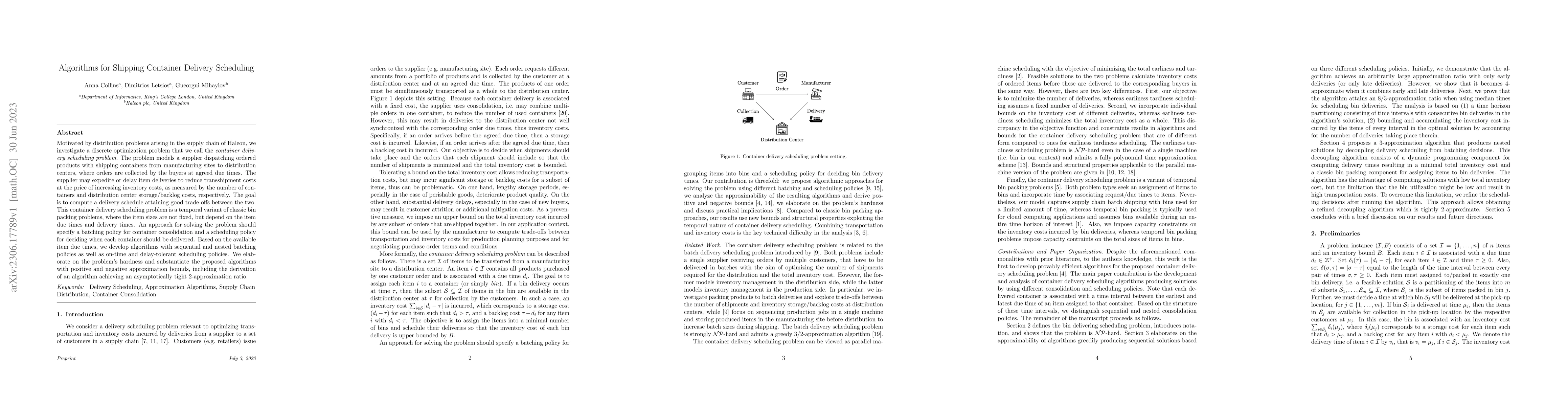 Thumbnail for Algorithms for Shipping Container Delivery Scheduling