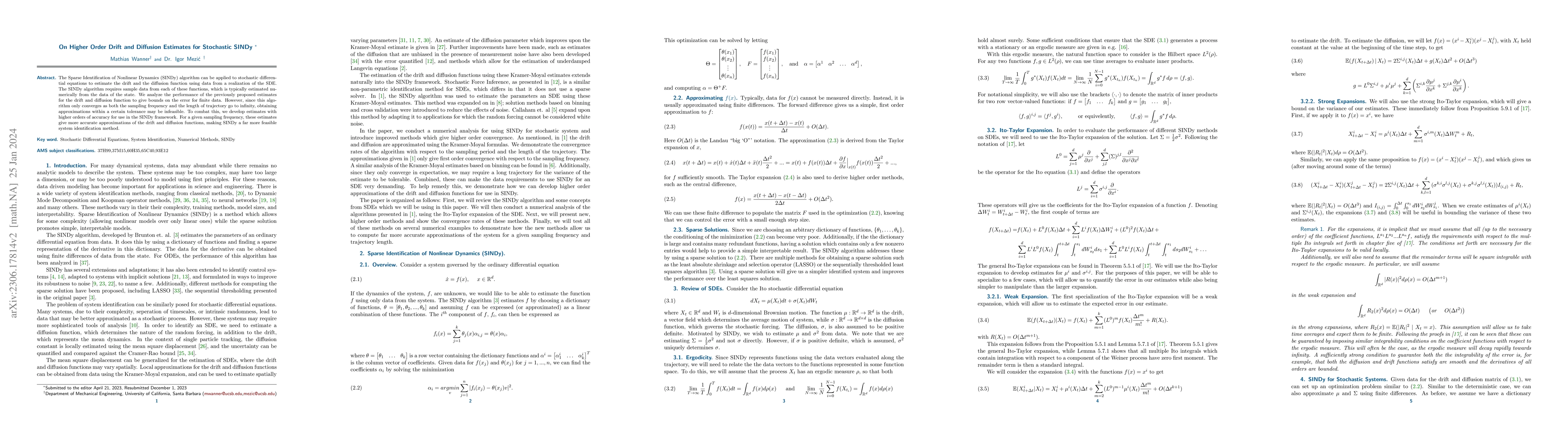 Thumbnail for On Higher Order Drift and Diffusion Estimates for Stochastic SINDy