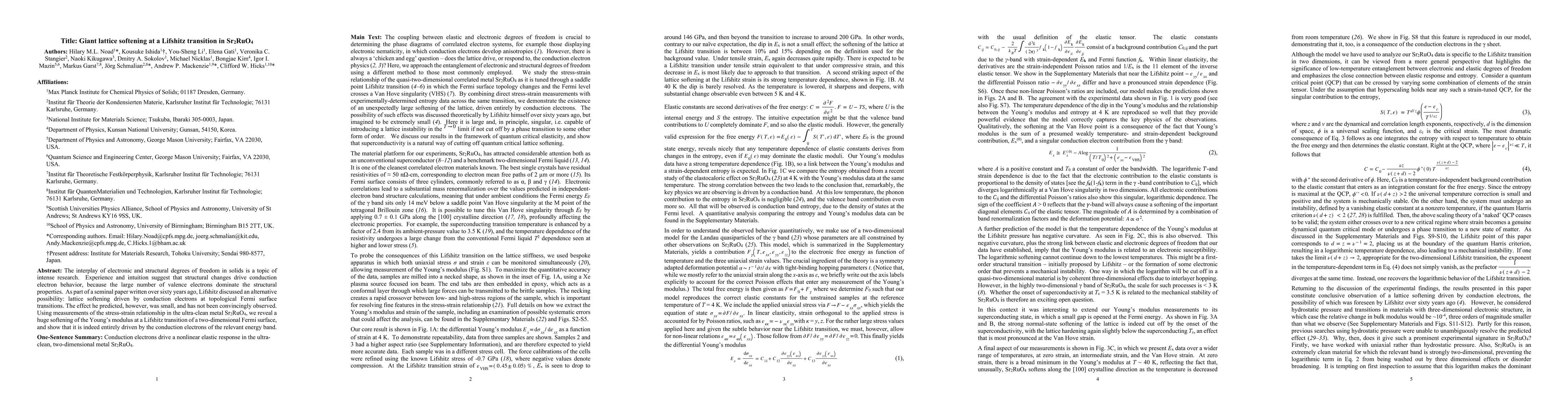 Thumbnail for Giant lattice softening at a Lifshitz transition in Sr$_{2}$RuO$_{4}$