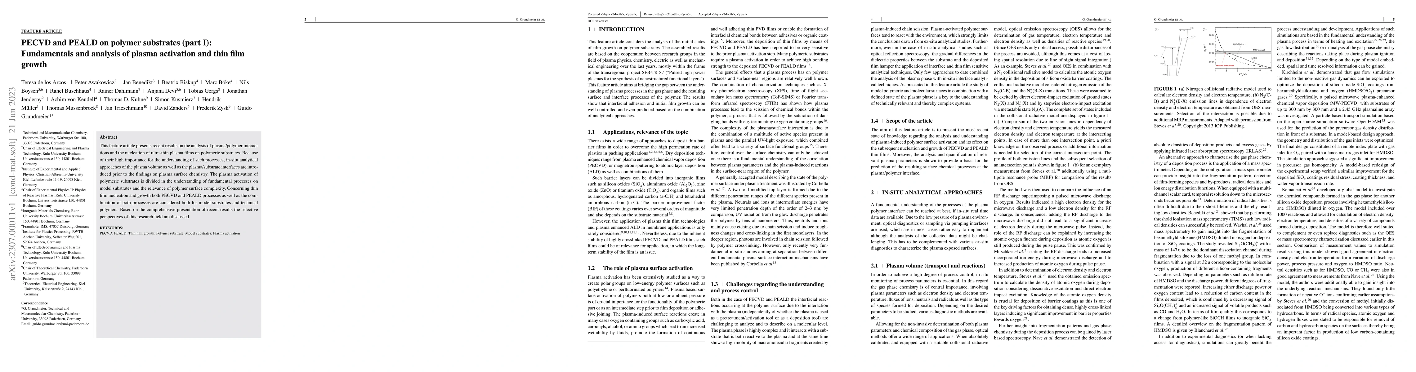 Thumbnail for PECVD and PEALD on polymer substrates (part I): Fundamentals and
  analysis of plasma activation and thin film growth